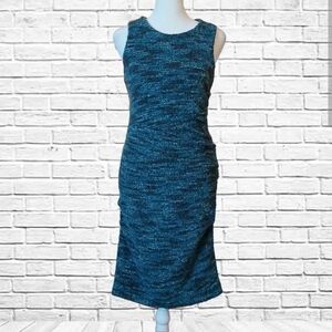 Cut 25 Womens Wool Blend Boucle Bodycon Turquoise Blue Black Midi Dress Size M